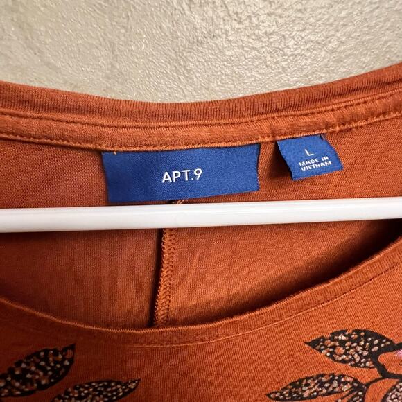 Apt 9. Orange Brown Floral Detail Sleeveless Shirt Size Large - Picture 5 of 10